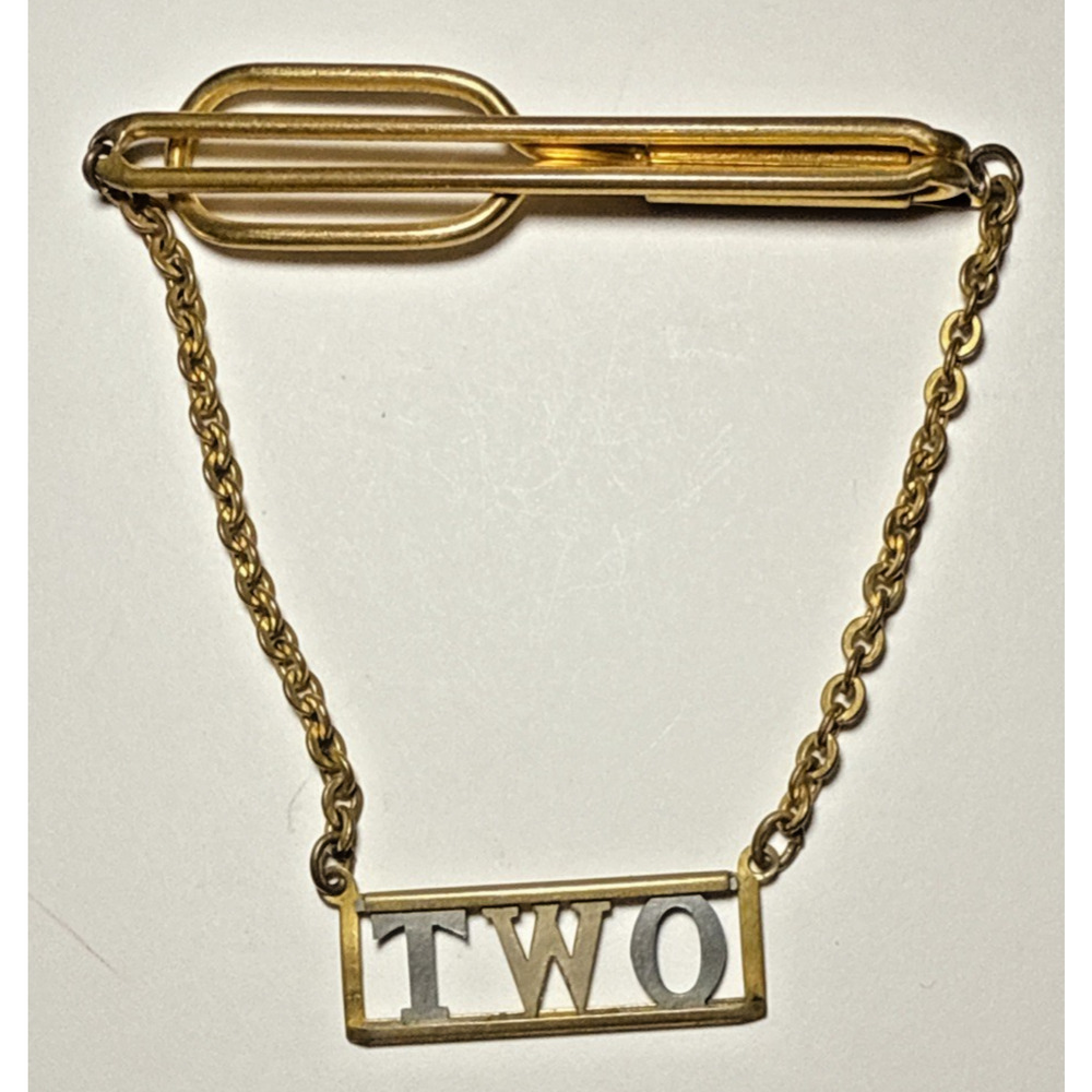 Vintage Swank Signed Dangling Chain "Two" Tie Clip‎ J-3C